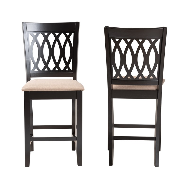 Baxton Studio Florencia Counter Stools, Set of 2, Beige/Espresso Brown