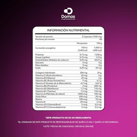 Suplementos Domos - VitaDom Multivitaminico para mujer - 120 Cápsulas - Colágeno, Biotina, ácido Fólico, vitaminas B 3, 2, 5, vitamina K