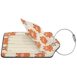 Buyidec 2 Pack Cartoon Cute Highland Funny Cow Luggage Tags for Suitcases, Leather Baggage Tag with Loop, Funny Cool Name Id Card Cover Travel Bag Labels Set for Women Men Boys Girls Kids