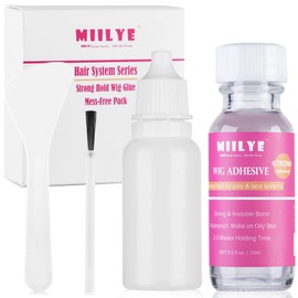 Waterproof Lace Glue, Clear| Invisible MIILYE Hair Replacement Wig Bonding Glue, Strong Hold Acrylic Wig Adhesive for Front Lace Wigs and Poly Hairpieces, Toupee, Cosmetic Hair Systems, 0.5oz/ 15ml