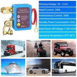 Cllena Remote Battery Disconnect Switch 12V 240A Battery Kill Switch for Car Anti Theft Automatic Cut/Shut Off Battery Switch for Auto RV ATV Truck Marine Boat