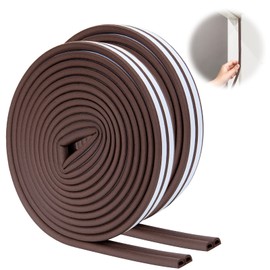 SUNMON Weather Stripping Door Seal Strip, 52.5Feet (16M) D-Type Door Soundproofing, Self Adhesive Foam Weatherstrip for Door and Window (Brown)