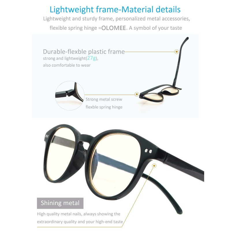 OLOMEE Reading Glasses Women Blue Light Blocking Round Readers +1.50