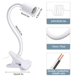 Turtle Lamp 2 Pack Reptile Heat Lamp Turtle Heating Light with 240cm Cord Basking Spot Lamp with Clip Basking Light for Turtle Tank with 360° Rotatable Hose & Clamp & Adjustable Switch(No Bulb)