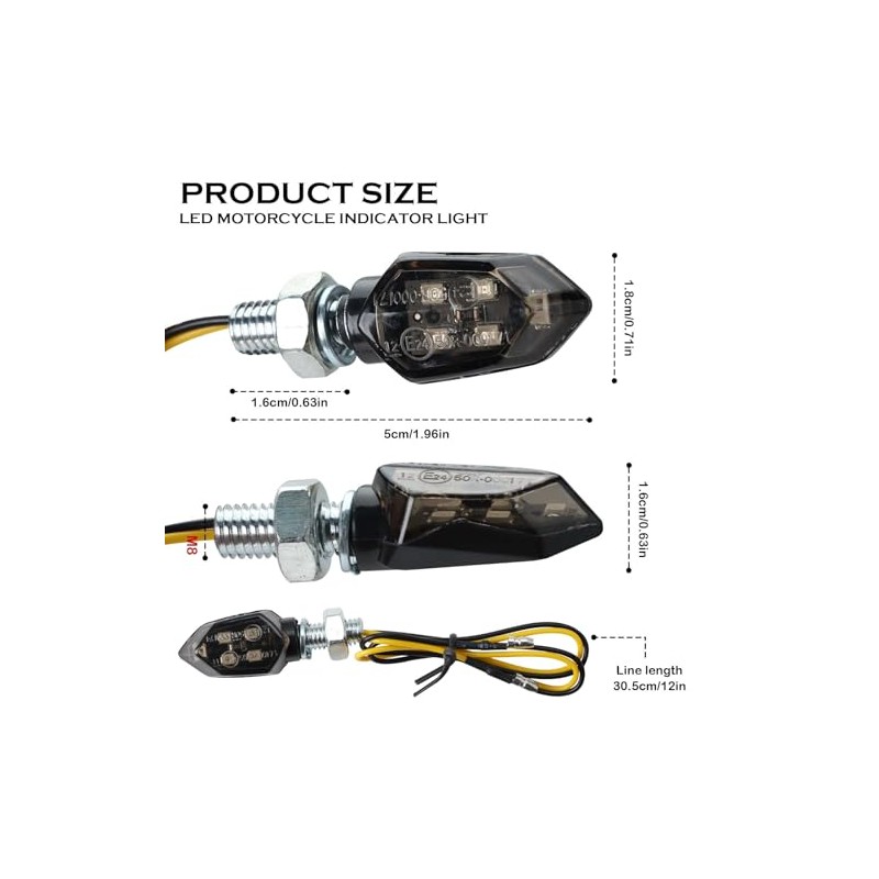 Pack of 4 Motorcycle Indicators 12 V LED with E