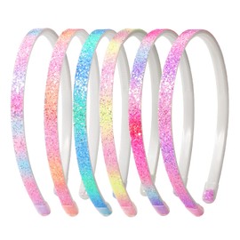 Nenjindz Glitter Headband Glittering Headband, Pack of 6 Rainbow Sequins Headbands, Cute Non-Slip Thick Plastic Hair Bands with Teeth, Glittering Hair Accessory for Children, Little Girls