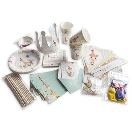 Sophie La Girafe Kids Birthday Decorations Party Supplies For 12 Children's Paper Goods Jungle Animal Plates Cups Napkins Utensils Invitations Banner Balloons Cake/Cupcake Toppers Crown 110 Piece Kit