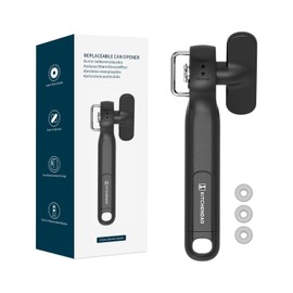KITCHENDAO Replaceable Can Opener with 3 Extra Blades, Smooth Edge Manual Side Cut, Safe Cut Can Opener, No Sharp Edges Handheld Tin Opener with Super Sharp Replaceable Blade, Black