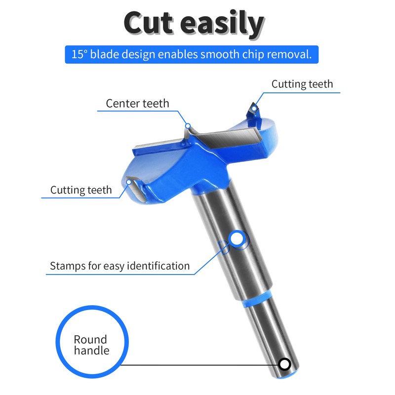 FOCMKEAS 17mm丨0.67 Inch Forstner Drill Bit with Round Shank Double-Flute