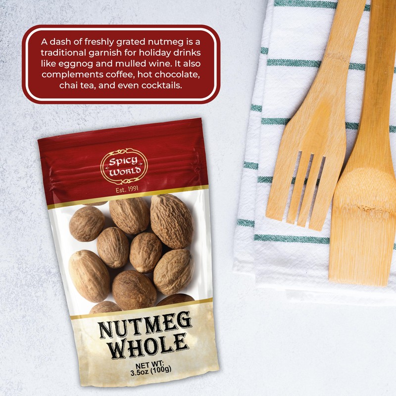 Spicy World Nutmeg Whole 3.5oz (100g) - Premium Grade from