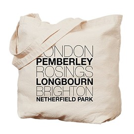 CafePress Pride And Prejudice Locations Natural Canvas Tote Bag, Reusable Shopping Bag