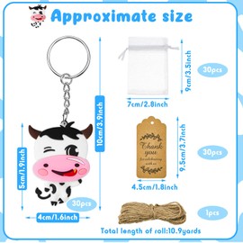 91 Pieces Cow Keychains with Thanks Kraft Tags 1st Birthday Party Favors 30 Sets Cow Keychain Goodie Present with Thanks Kraft Tags White Organza Bags for Thanksgiving Day Birthday Party Supplies