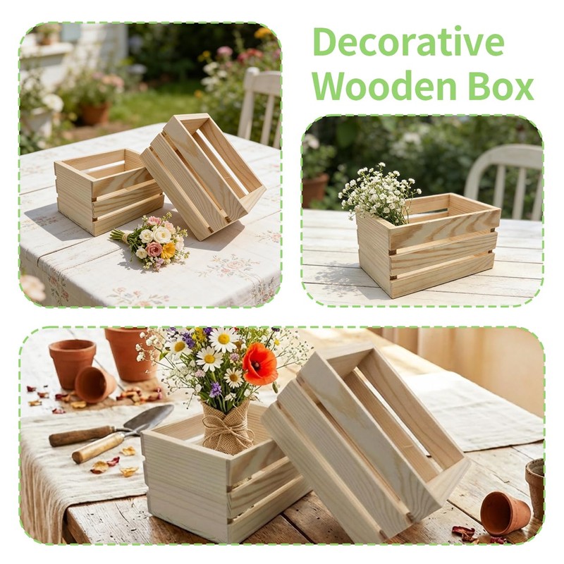 Nudaoz 6-Pack 5 Inch Natural Pine Wooden Crates, Unfinished Rustic