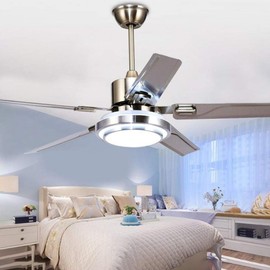 LUOLAX 52 Inch Ceiling Fan with Light Remote Control, Indoor Stainless Steel 5 Blades Ceiling Fans with LED Light for Bedroom, Dinning Room, Living Room(Silver)