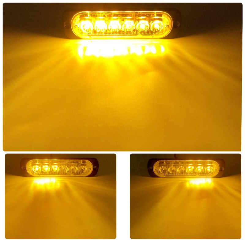 Teguangmei 4Pcs Ultra Thin 6LED Emergency Strobe Lights Amber Hazard
