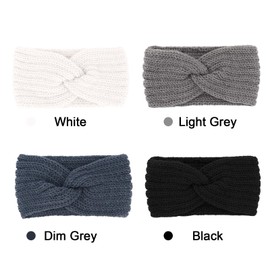Moikolok (White & Light Grey & Dim Grey & Black) 4 Pack Winter Headbands for Women Stretchy Winter Headwear Ear Warmer Head Bands Outdoor Sports Fashion Hair Accessories