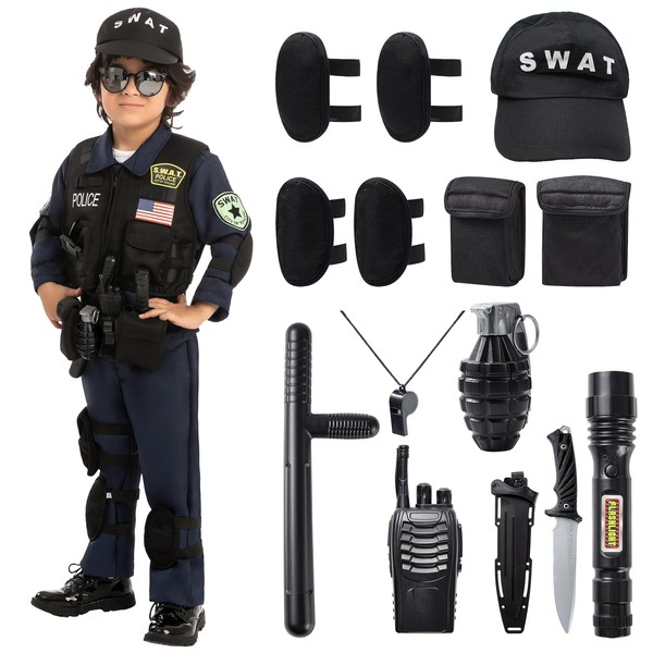 Spooktacular Creations Police SWAT Costume for Kids, S.W.A.T. Police Officer Costume for Halloween Cosplay, Role-playing, Carnival Cosplay, Themed Parties(X-Large(12-14 yr))