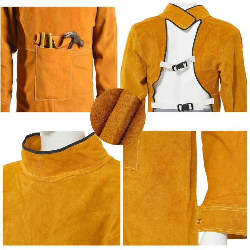 Jewboer Leather Welding Apron with Sleeve,Heavy Duty Welding Jacket,Heat Flame