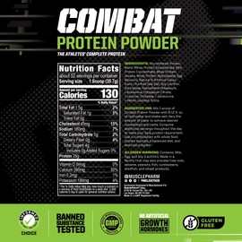MusclePharm Combat Protein Powder, Vanilla Flavor, Fuels Muscles for Productive Workouts, 5 Protein Sources Including Whey Protein Isolate & Egg Albumin, Gluten Free, 2 lb, 26 Servings