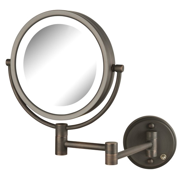 JERDON Wall-Mounted Makeup Mirror with Lights - Lighted Makeup Mirror with 8X Magnification & Bronze Finish - Model HL88BZL