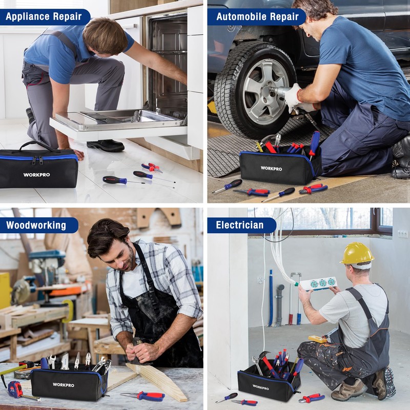 WORKPRO Tool Bag, 10" Wide Mouth Utility Tool Bag with