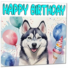 Husky Birthday Card - Fun Dog Birthday Card 145 x 145mm