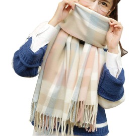 Mocasor Plaid Blanket Scarves for Women, Ladies Fashion Winter Warm Tartan Oversized Long Checked Shawls and Wraps (Light Coral Beige)