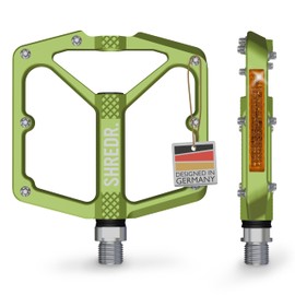 SHREDR. Shine Pedals for MTB | High Quality Flat Pedals for Mountain Bike | With Reflectors (StVZO Compliant) (Green, XL)