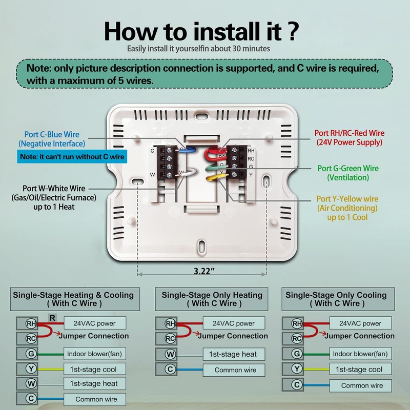 WiFi Thermostats for Home Smart Thermostat Single-Stage 1Heat/ 1Cool, APP