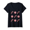 Womens Peppermint Candy Cane Christmas V-Neck T-Shirt