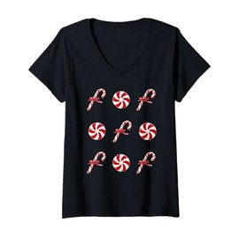 Womens Peppermint Candy Cane Christmas V-Neck T-Shirt