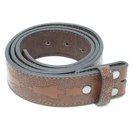 BC Belts Leather Belt Strap with Tooled Western Floral Leaf Embossed Pattern 1.5" Wide with Snaps, Brown, Large (34-36)