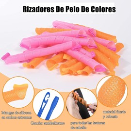 Rizadora para cabello 20 piezas Rizador mágico 45CM Ondas sin calor sin pelo DIY tubos para cabello con 2 juegos de ganchos para peinar, para la mayoría de peinados, pelo corto y mediano