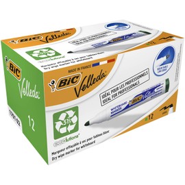 Bic Velleda 1701 Ecolutions Whiteboard Pens, Green - Box of 12 - Dry Erase Pens for Whiteboards in School or office