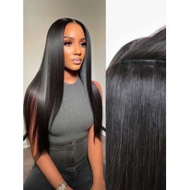 LUVME Invisible Clip in Hair Extensions Silky Straight Real Human Hair, Remy Hair Clip ins for Women, Natural Human Hair, 24 inch 110g 7Pcs, Natural Black