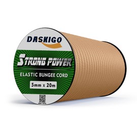 DASKIGO Elastic Bungee Shock Cord 3-8mm (Khaki, 1/5'' x 66FT)