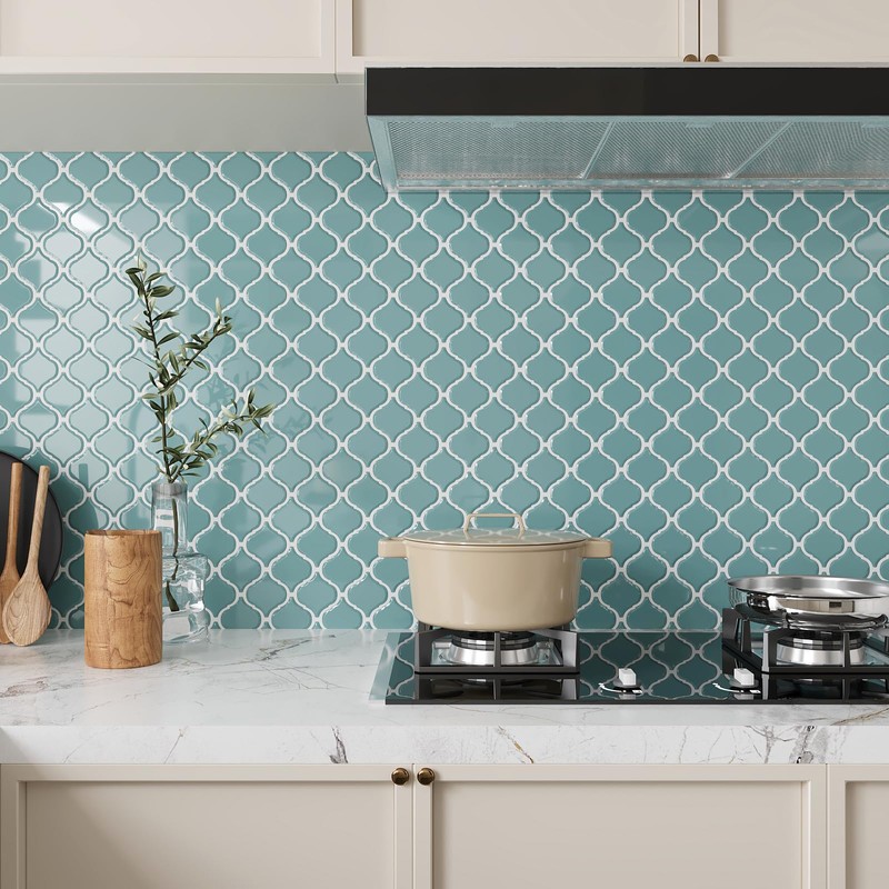 VEELIKE Light Teal Moroccan Peel and Stick Tile Backsplash 6