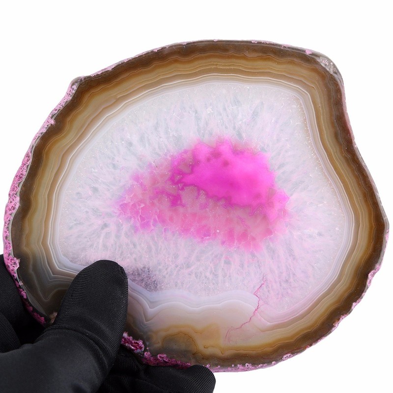 Shanxing Pink Crystal Agate Coasters Set of 2, Agate Slice