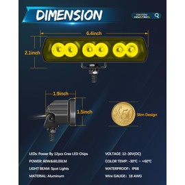 SWATOW INDUSTRIES Barra de luz de 6 Pulgadas Amarilla, 6 Pulgadas CREE LED Pods Spot LED Ditch Pod Lights Luces de Trabajo auxiliares Montaje de Parachoques para camión Pickup Motocicleta SUV UTV ATV