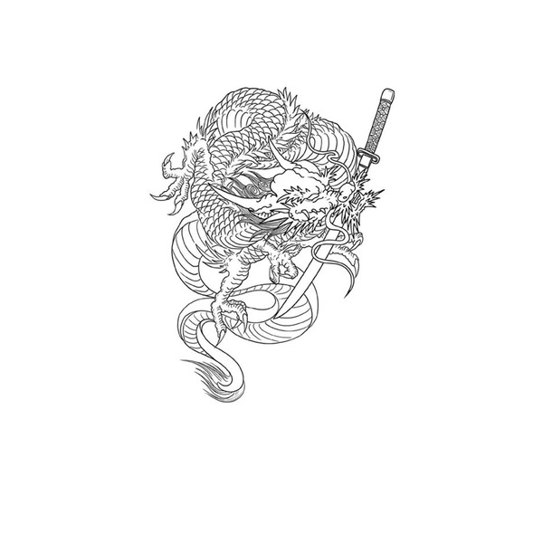 kobench Cool Temporary Tattoos,Dragon With A Knife In Its Mouth