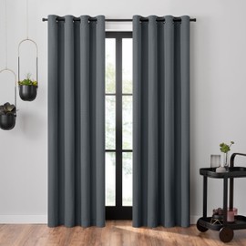 Umbra Ottoman Textured Solid 100% Blackout Grommet 63 in Long x 50 in Wide Window Curtain Panel, Slate