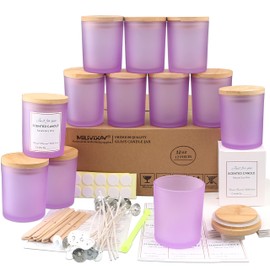 MILIVIXAY 12 Pack 12 OZ Matte Purple Glass Candle Jars with Lids and Candle Making Kits - Bulk Empty Candle Jars for Making Candles - Spice, Powder Containers.