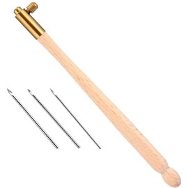 Tambour Hook with 3 Needles (0.7mm-1mm-1.2mm) French Beading Hook Needle Set Wooden Crochet Tool Kit Interchangeable Crochet Hook Embroidery Tool for Embroidering Sequins and Beads