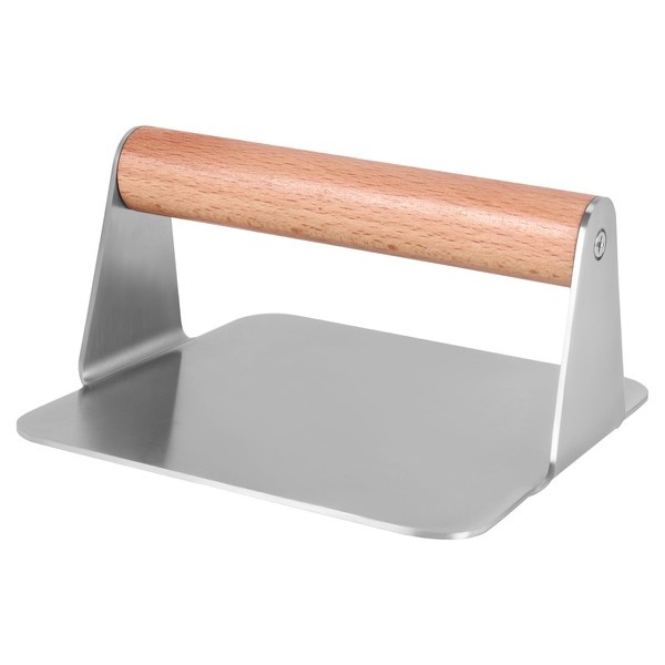 Stainless Smasher Press with Wood Handle, BBQ Accessories for Flat Top Griddle Grill Cooking