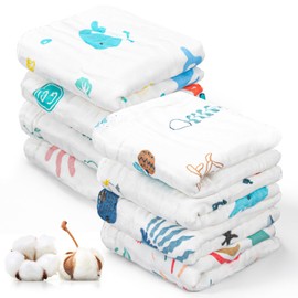 Baby Muslins Pack, Muslin Cloths for Baby Girl Boy 20x10 Inch, 8 Pieces Soft Muslin Cloth 6 Layers Muslin Squares Burp Cloths Baby Wash Cloth Muslin Face Cloths Baby Newborn Essentials