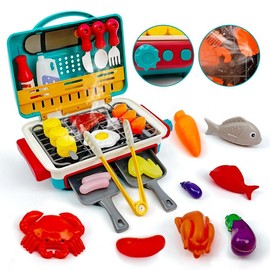TALGIC BBQ Cooking Kitchen Set, BBQ Grill Toy Set,  Color Changing Pretend Play, Little Chef Play,:_Green
