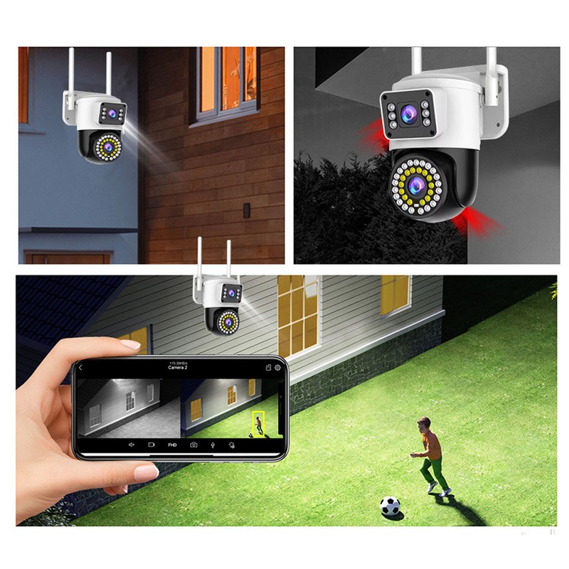 Dual Lens Security Camera HD 2MP Night Vision Motion Detection