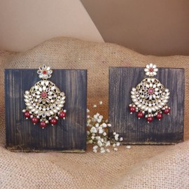 I Jewels Gold Plated Indian Wedding Bollywood Meenakari Kundan & Stone Studded Chandbali Earrings For Women (E3059M)