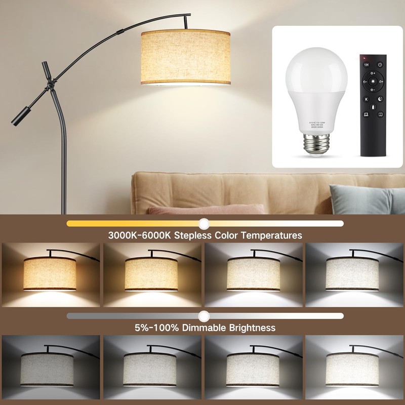 OUTON A19 LED Light Bulb with Remote Control, Efficient 9W