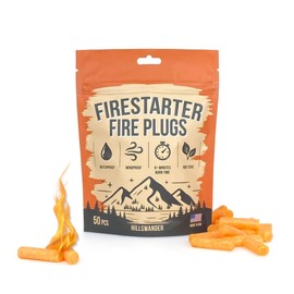 Hillswander Fire Plugs (50 Plugs) - Long Burn Weatherproof Fire Starters for Campfires, Survival & Emergency Kits - Made in USA